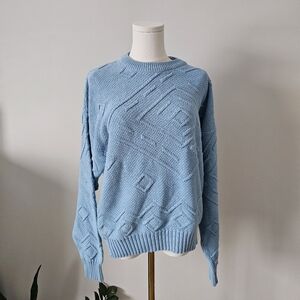 Vintage bulky knit Size M Cozy Blue Geometric Sweater oversized